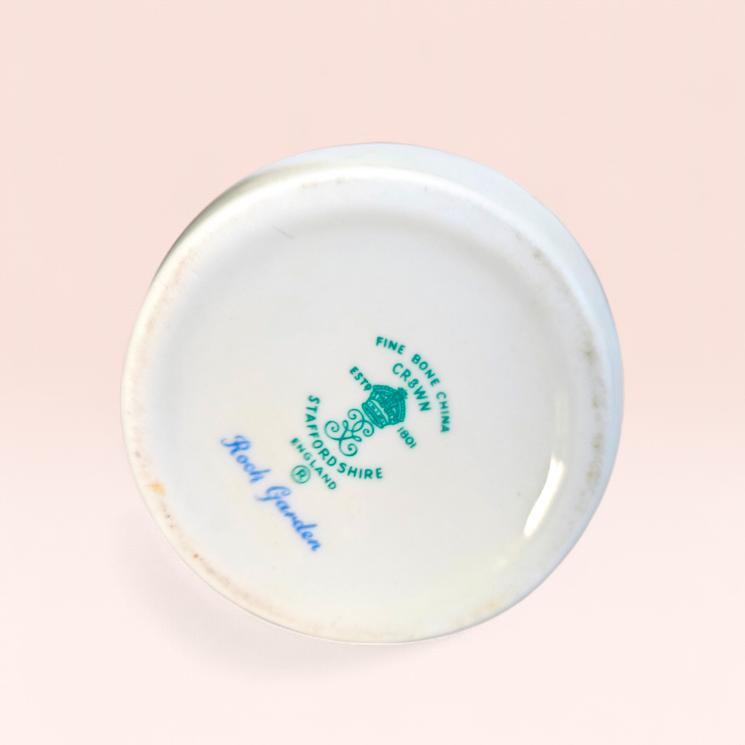 1960s fine bone china crown staffordshire 'roch garden' bud vase bong
