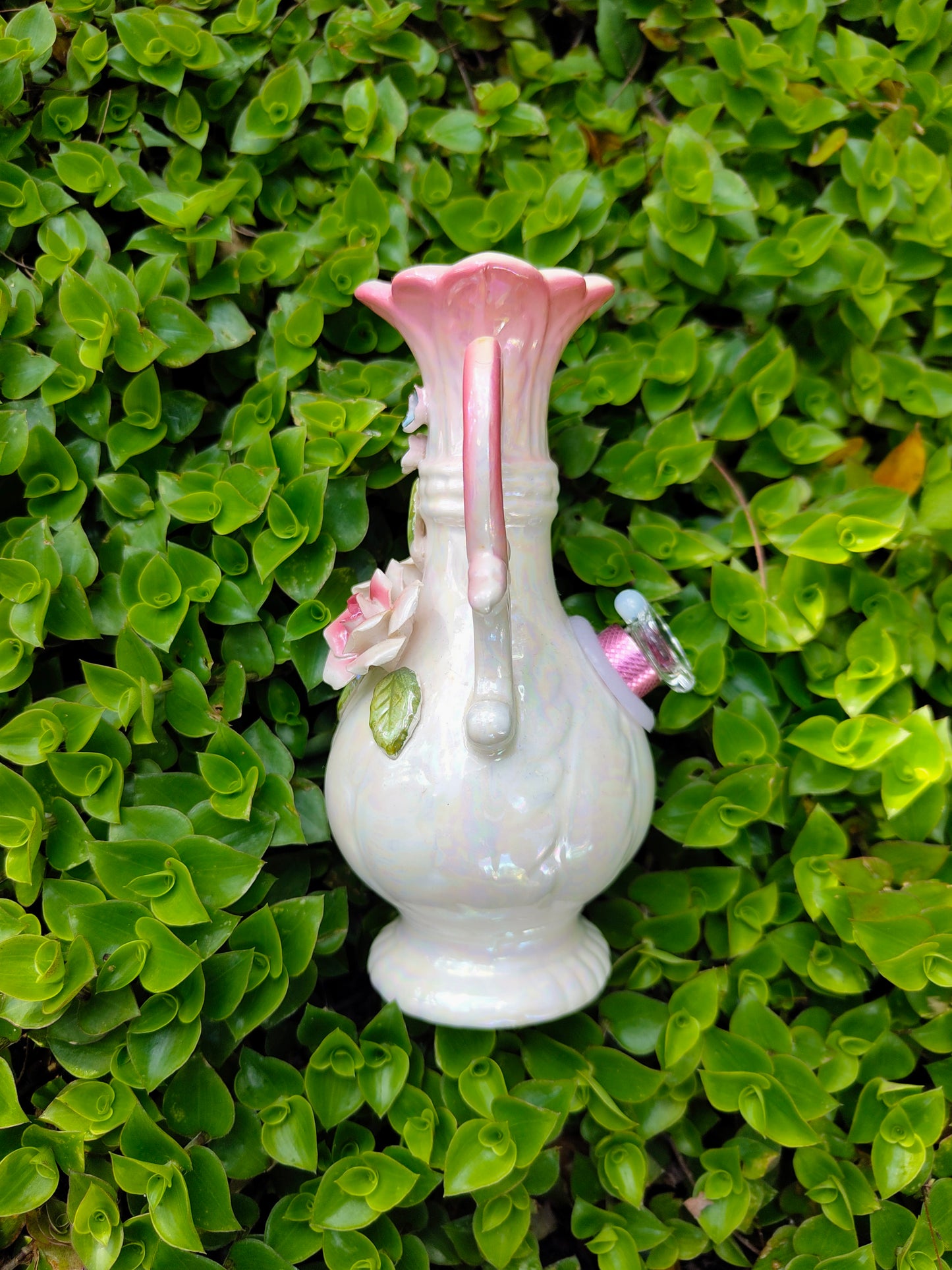 vintage japanese vase with hand painted florals and opalescent glaze
