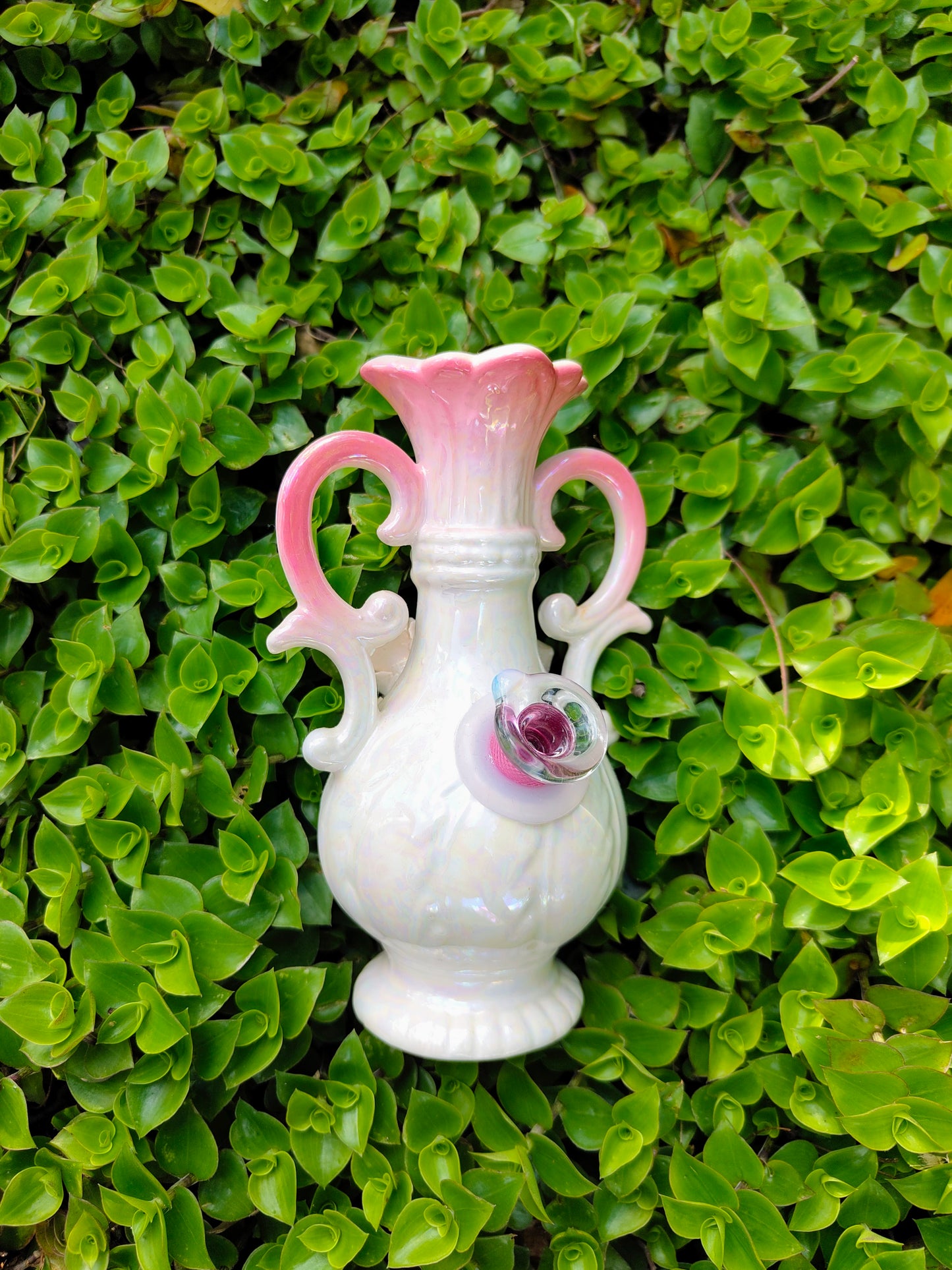 vintage japanese vase with hand painted florals and opalescent glaze