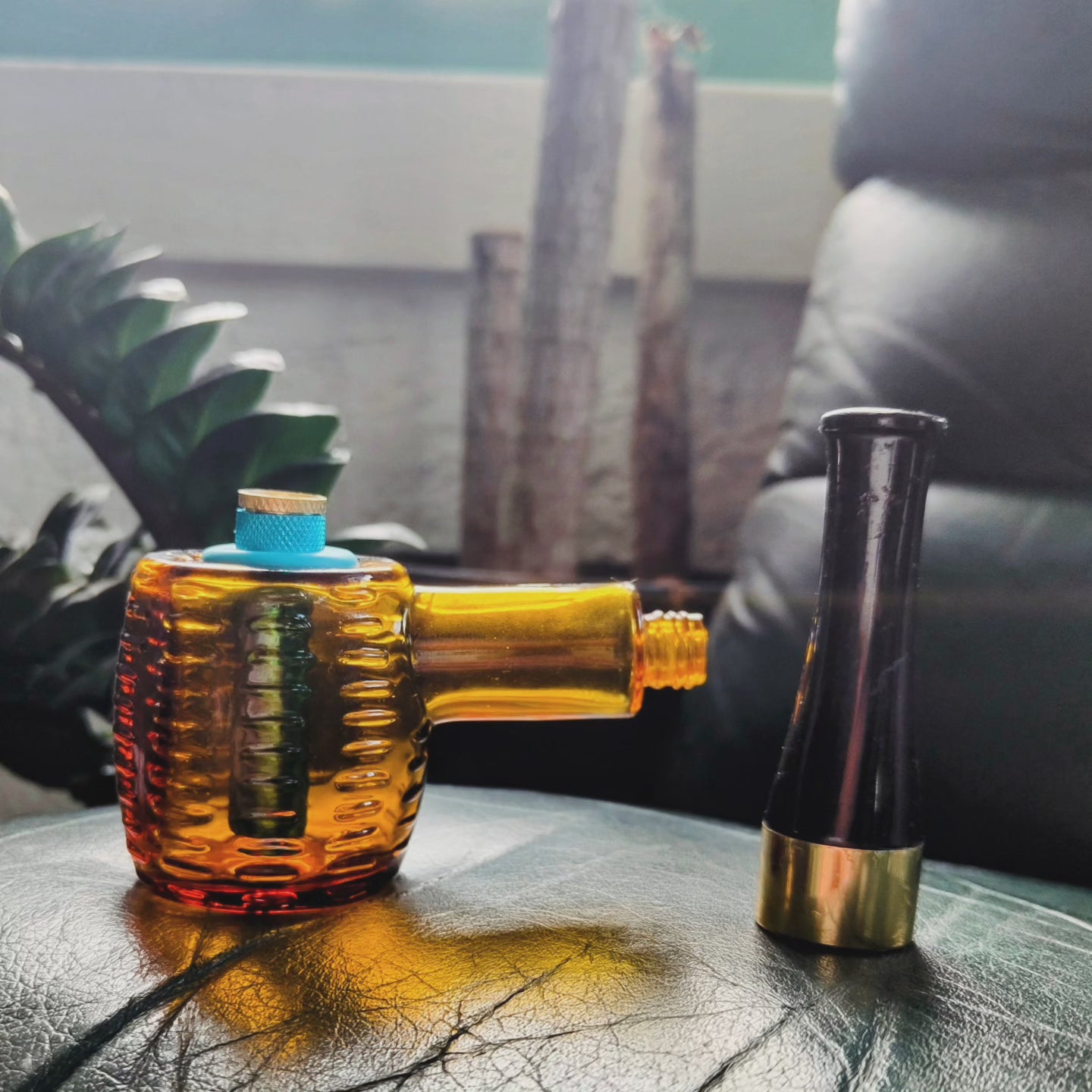 1970s avon amber glass pipe bong