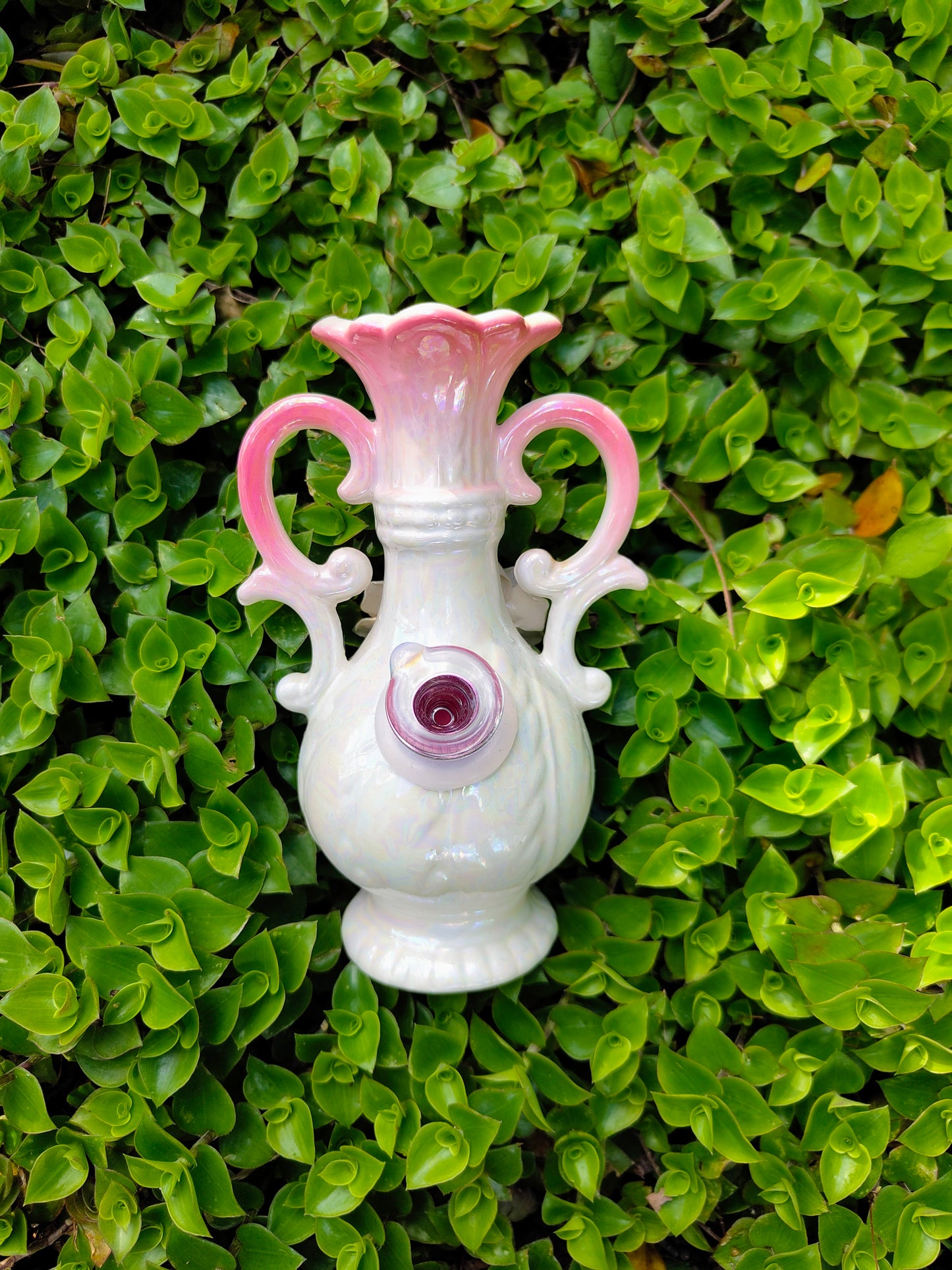 vintage japanese vase with hand painted florals and opalescent glaze