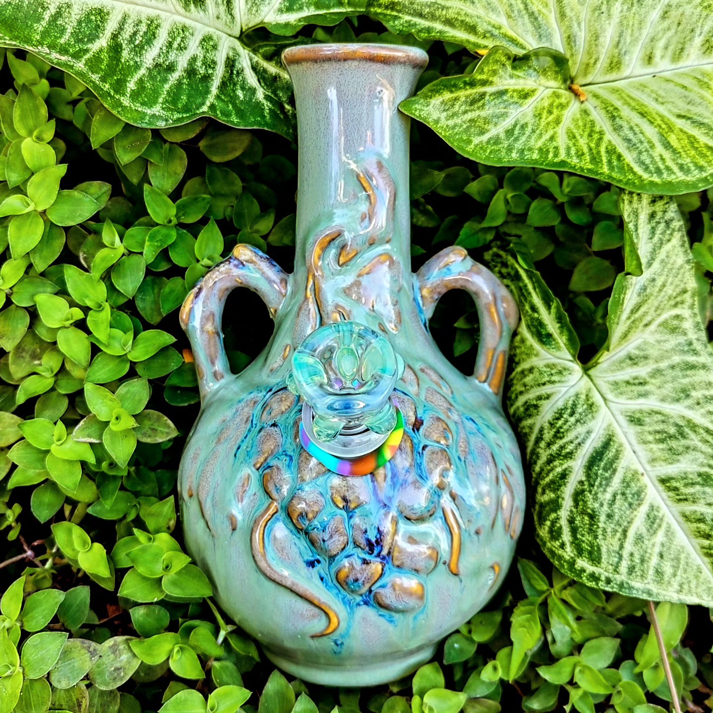 vintage iridescent heavily textured grape vase bong