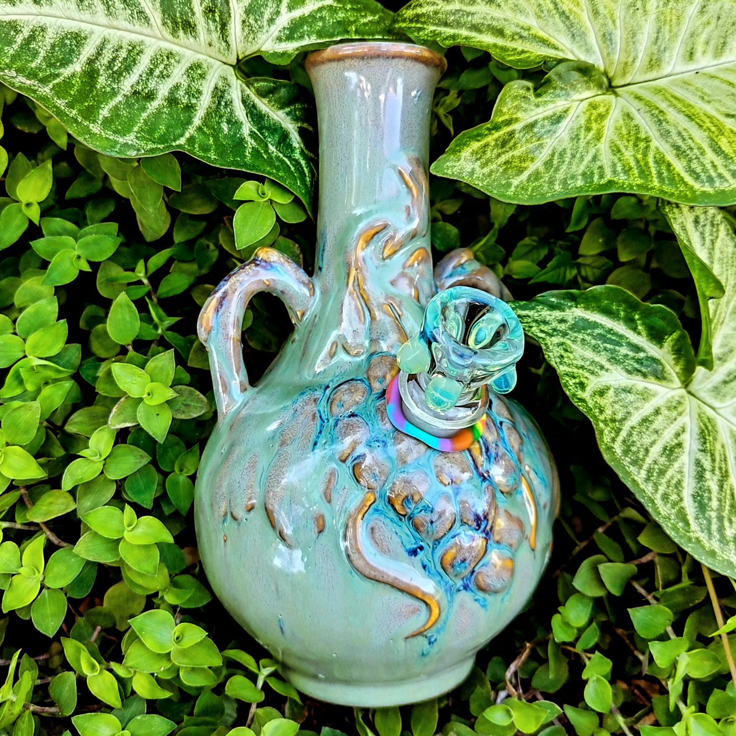 vintage iridescent heavily textured grape vase bong