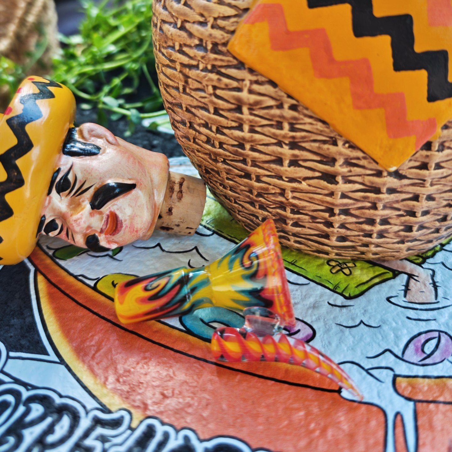 1970s mexican man decanter bong with fully worked slide