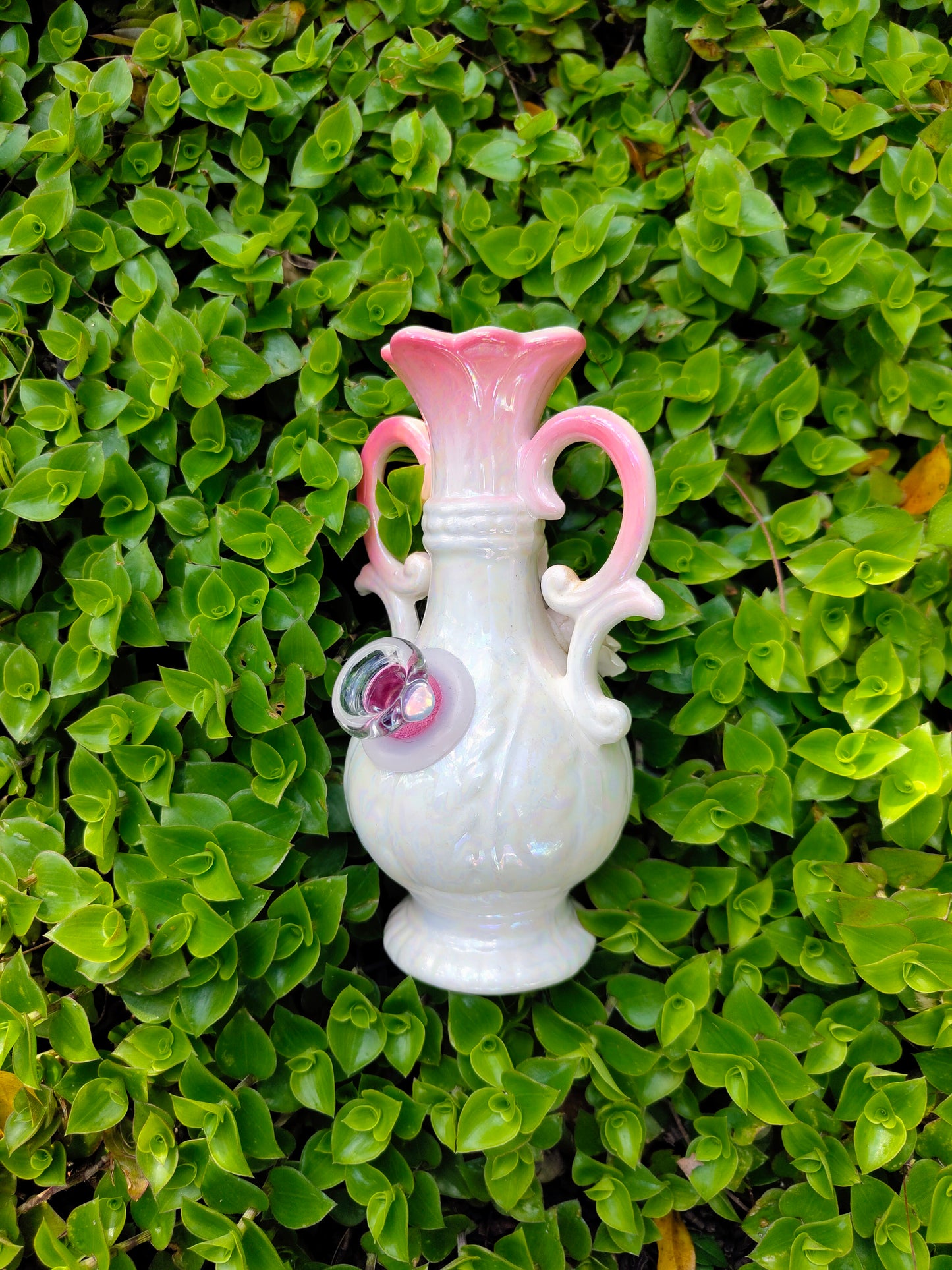 vintage japanese vase with hand painted florals and opalescent glaze