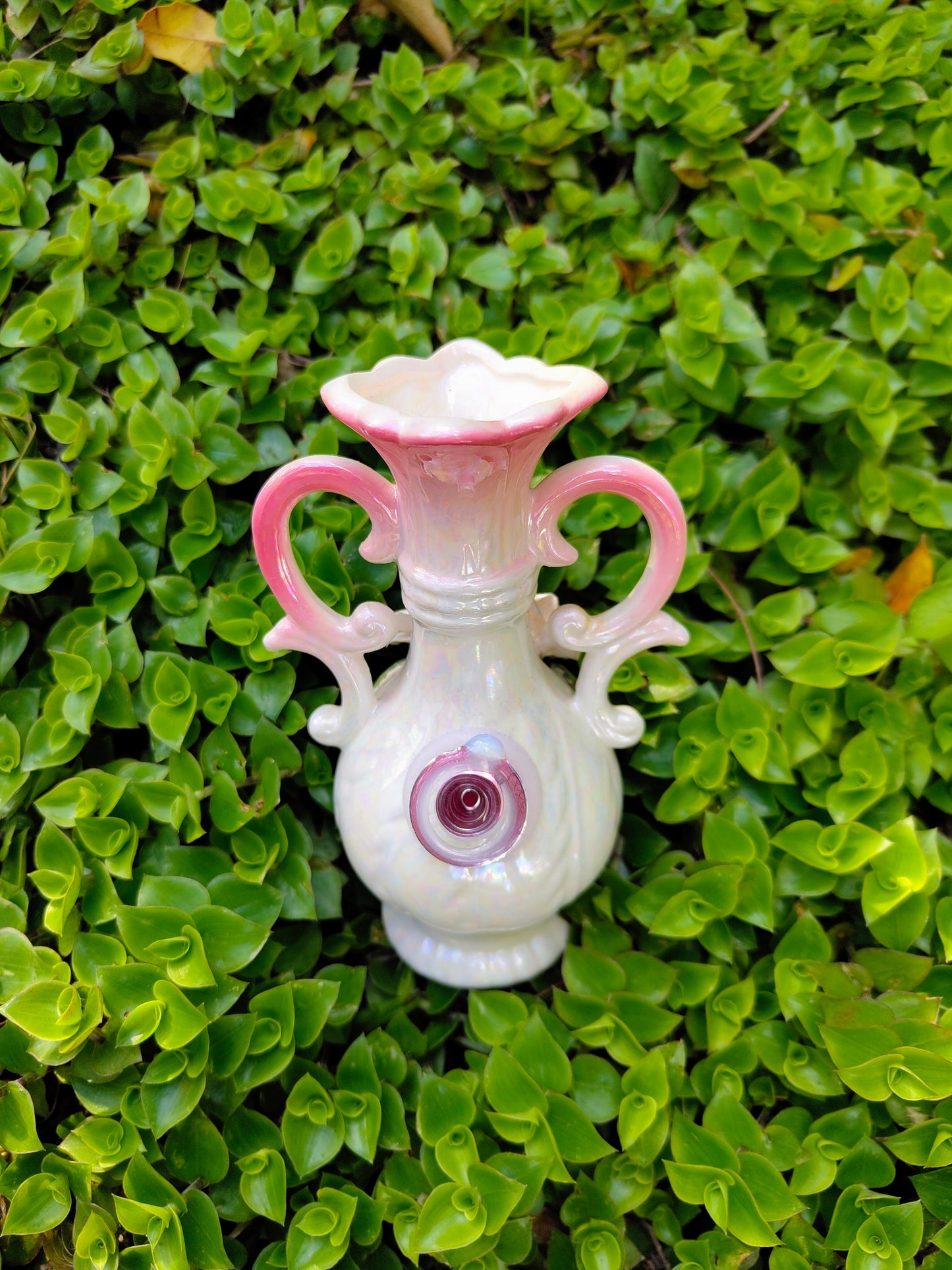 vintage japanese vase with hand painted florals and opalescent glaze
