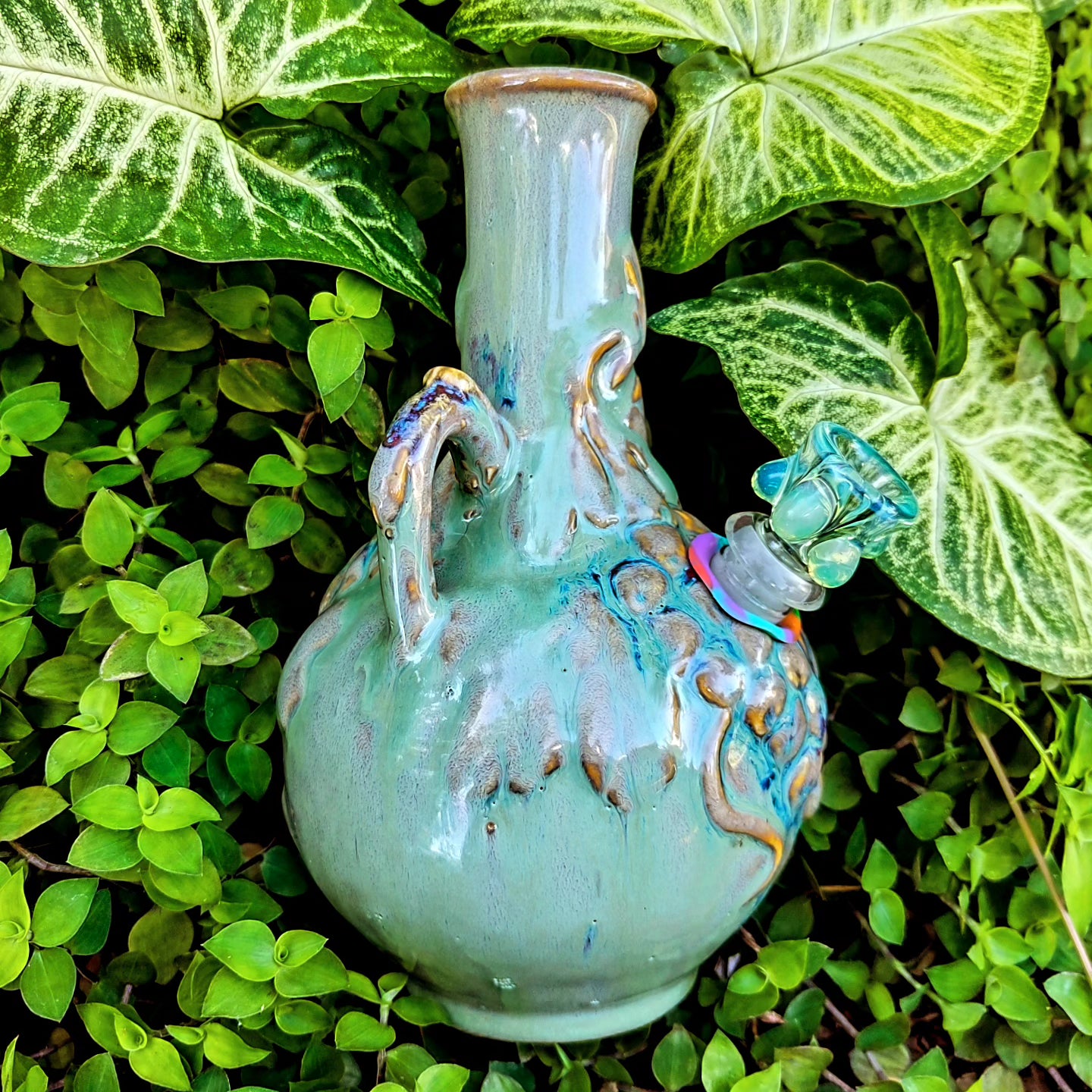 vintage iridescent heavily textured grape vase bong