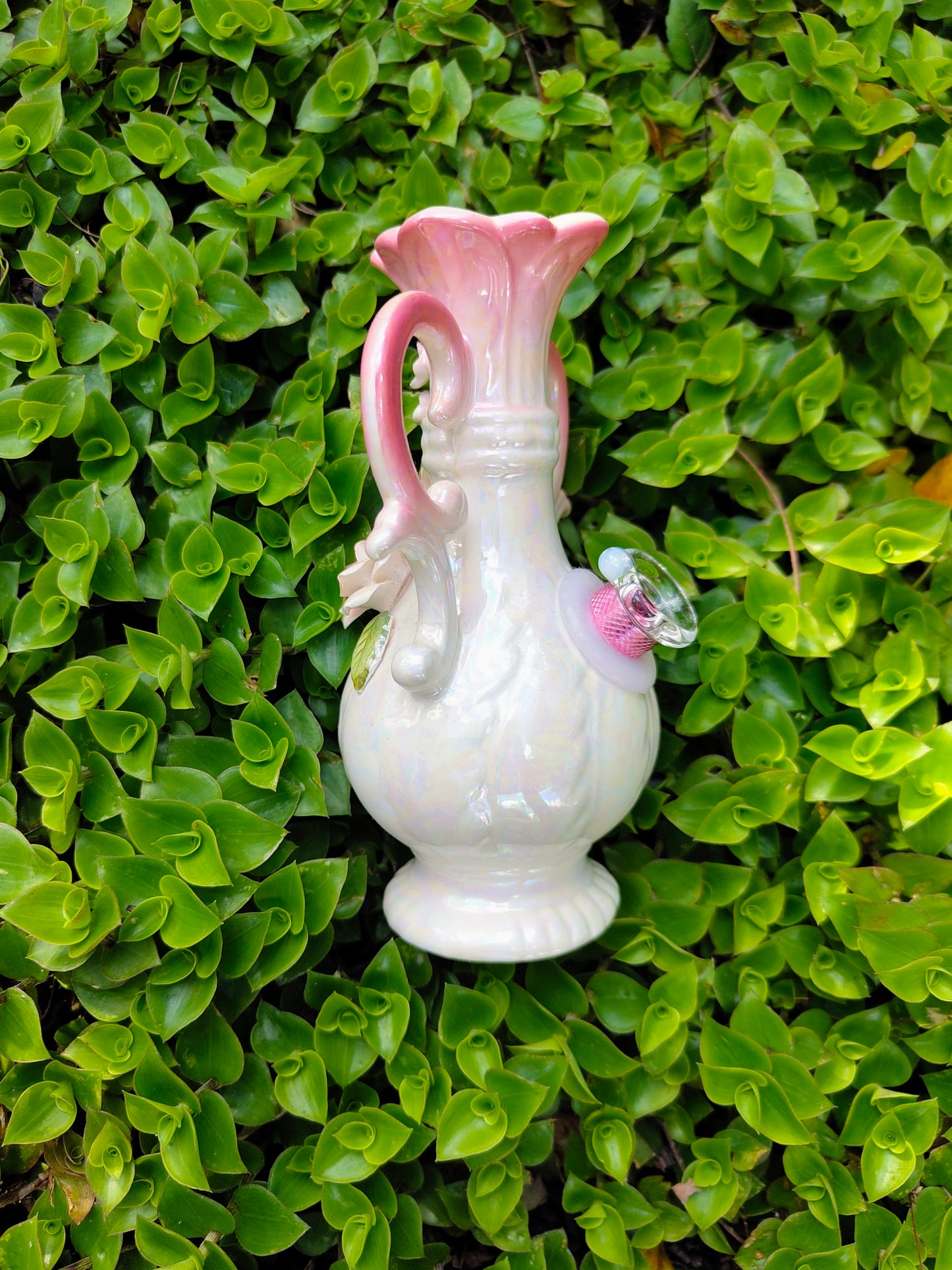 vintage japanese vase with hand painted florals and opalescent glaze