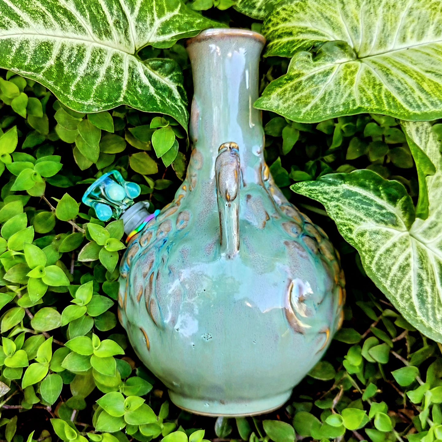 vintage iridescent heavily textured grape vase bong
