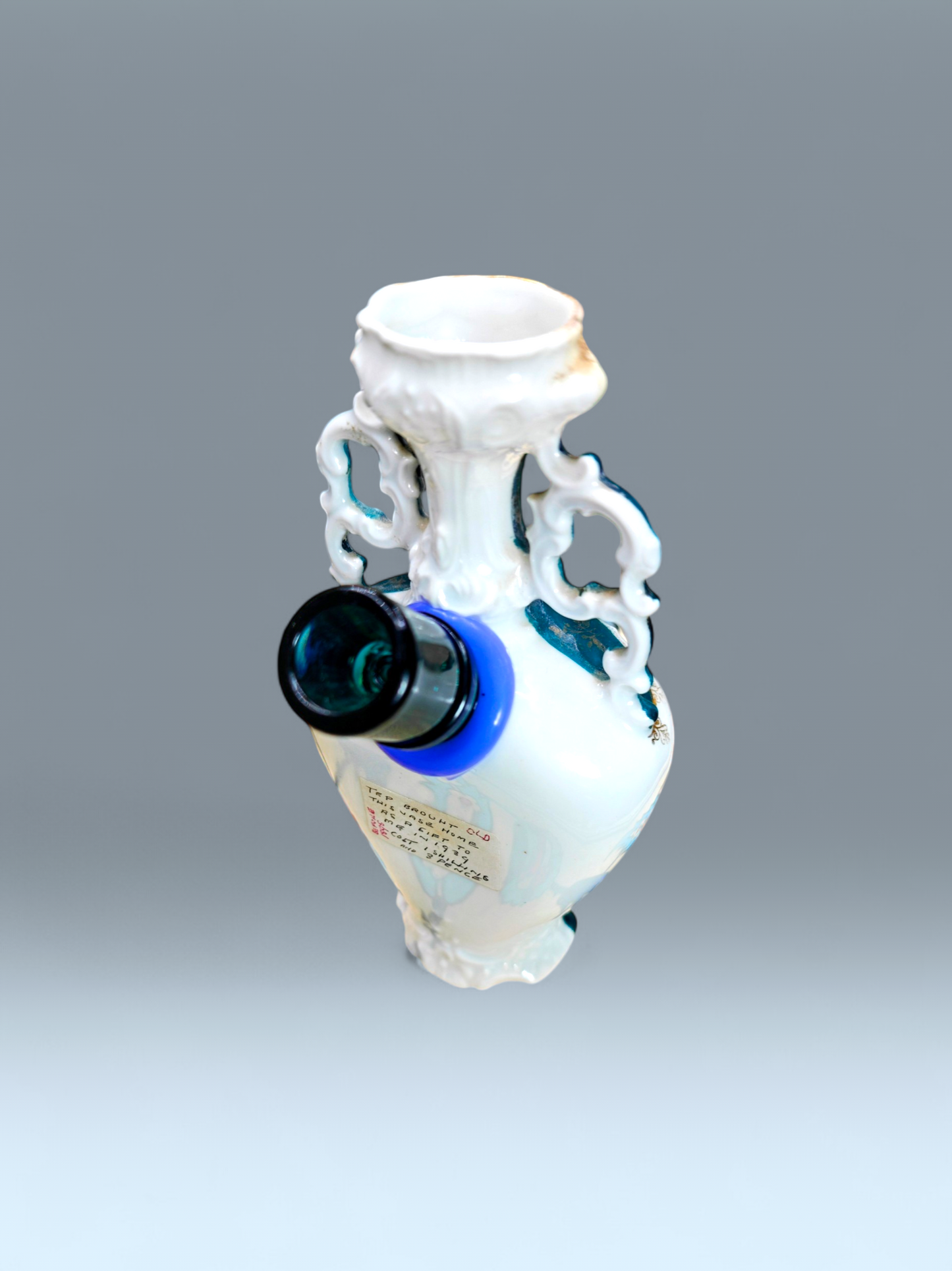 pre 1895 hand painted posy bong with character and unique letter
