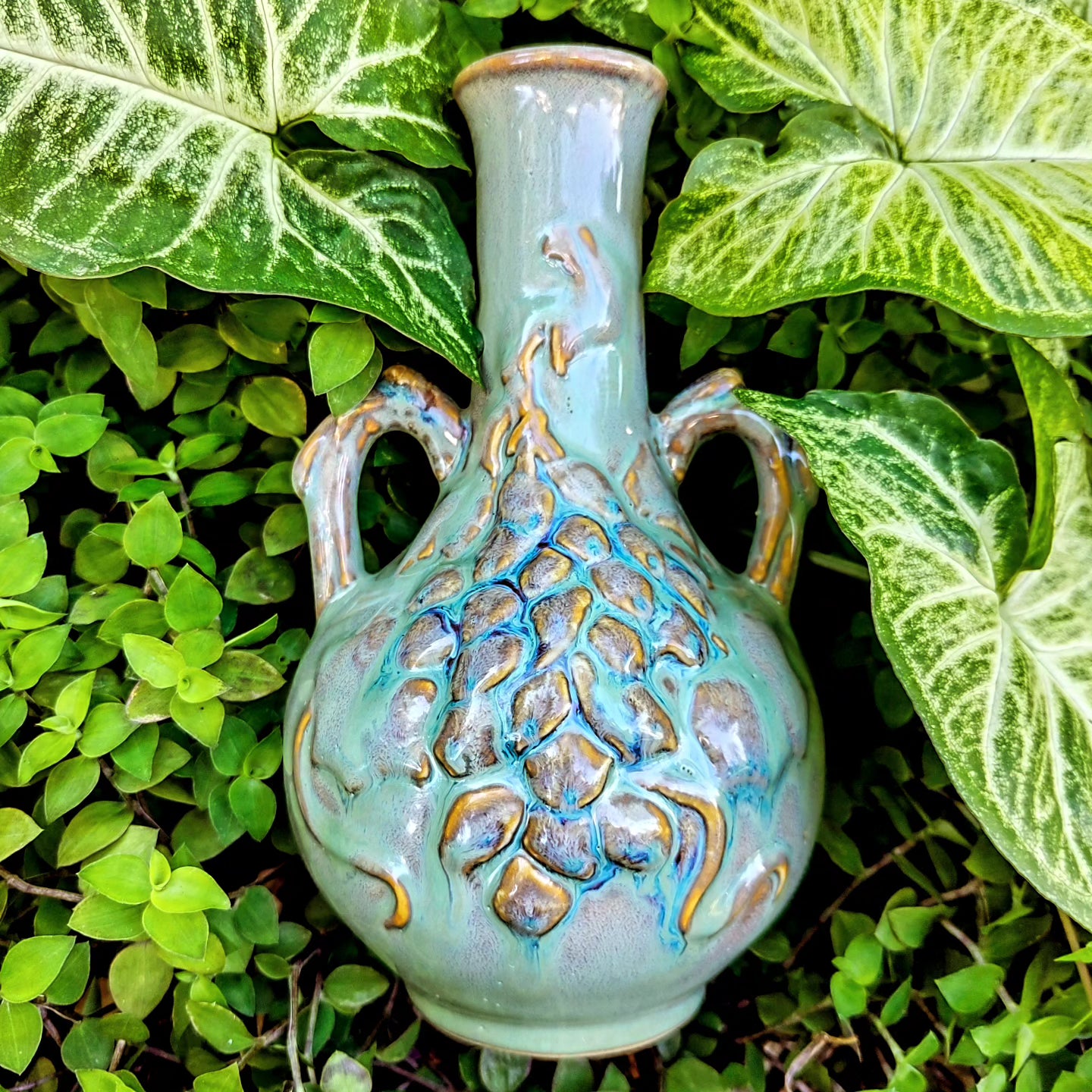 vintage iridescent heavily textured grape vase bong