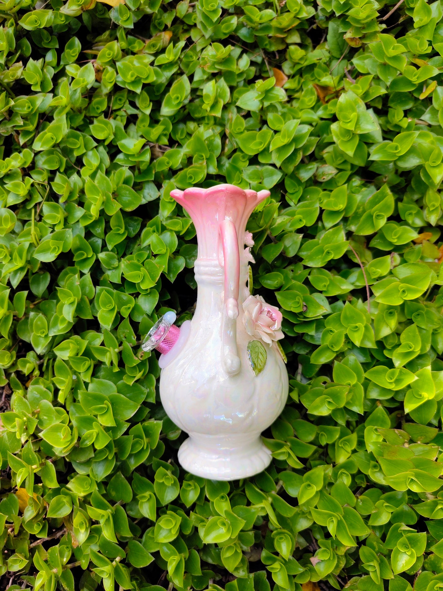 vintage japanese vase with hand painted florals and opalescent glaze