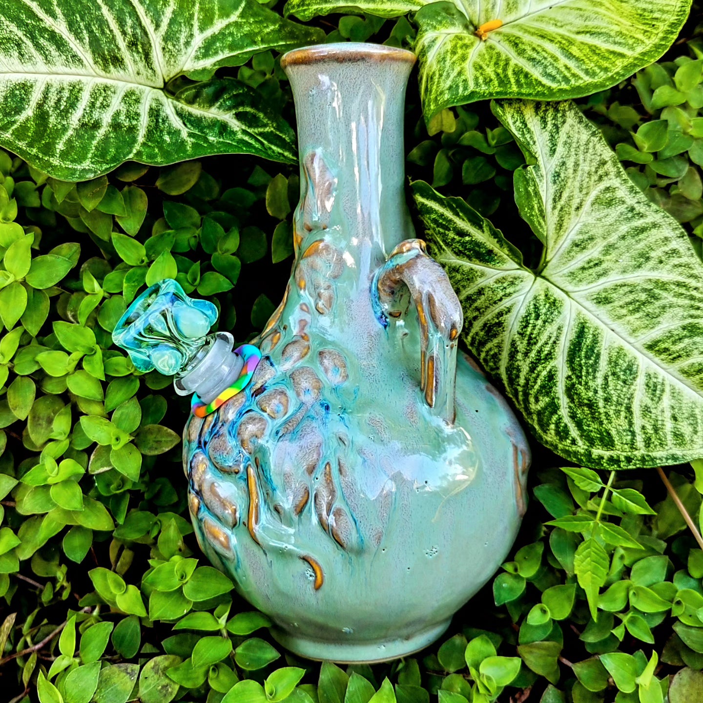 vintage iridescent heavily textured grape vase bong