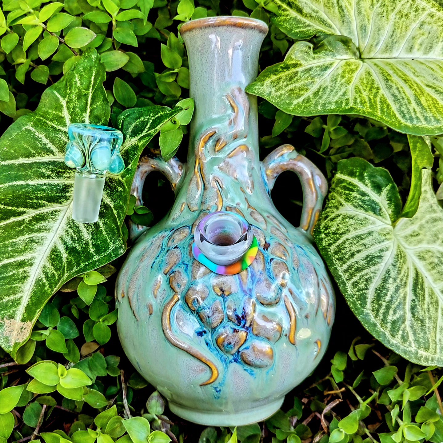vintage iridescent heavily textured grape vase bong