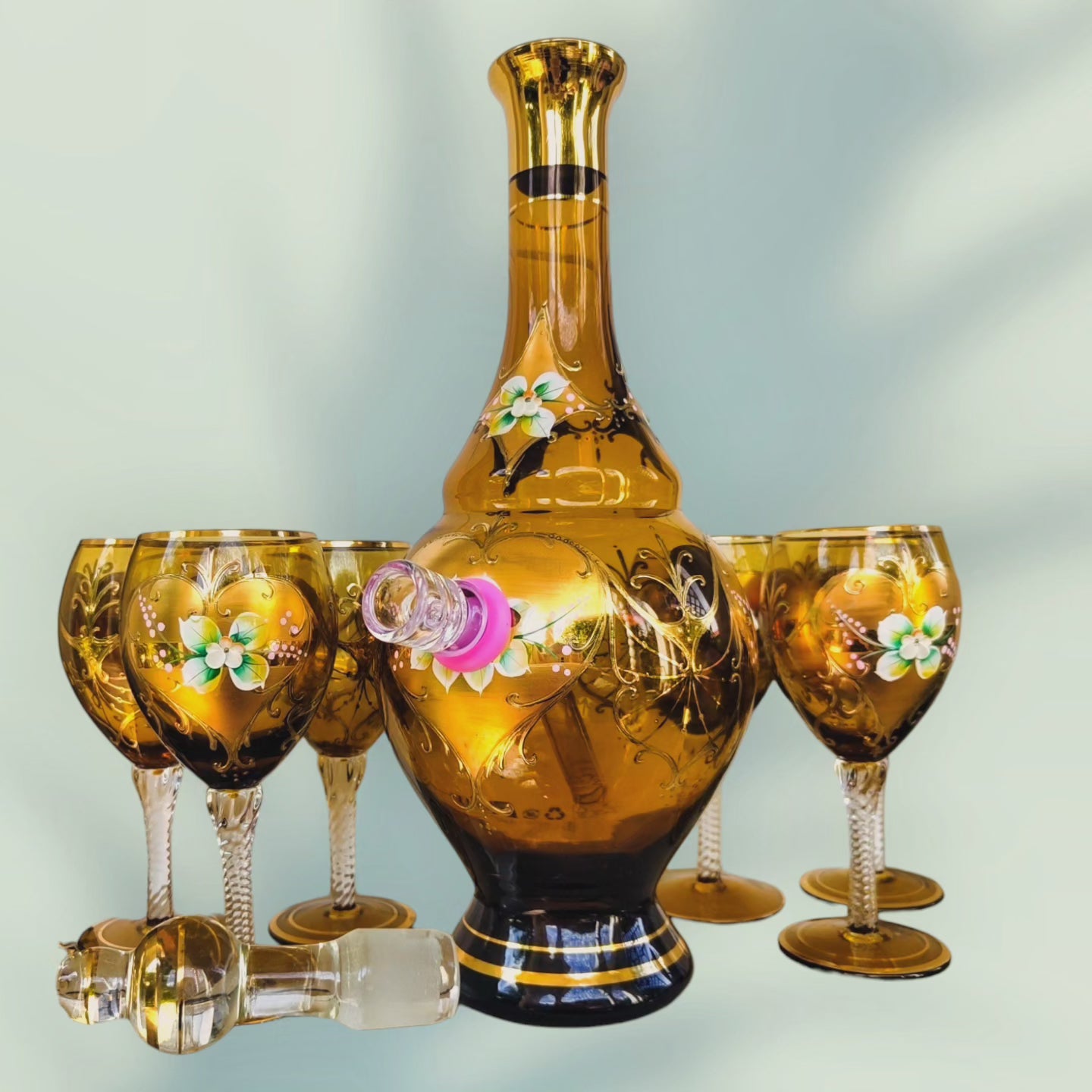 Vintage Handpainted Amber store Glass Decantur