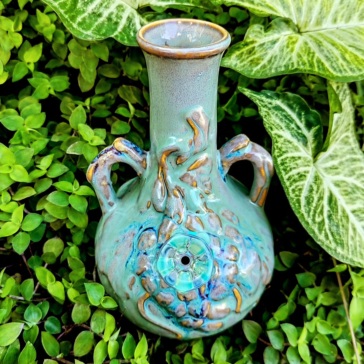 vintage iridescent heavily textured grape vase bong