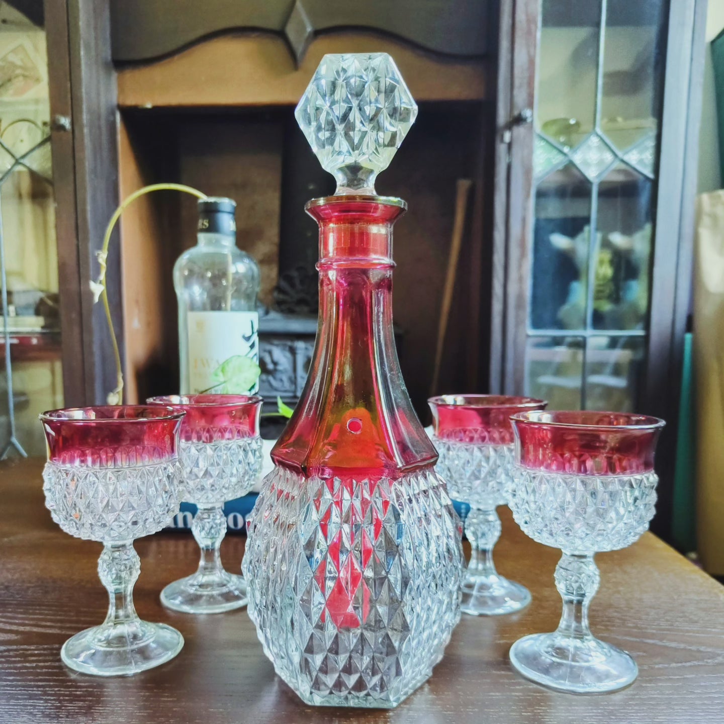 1960s usa made ruby and crystal decanter bong set by indiana glass