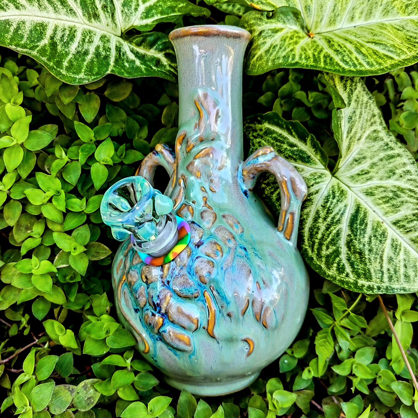 vintage iridescent heavily textured grape vase bong