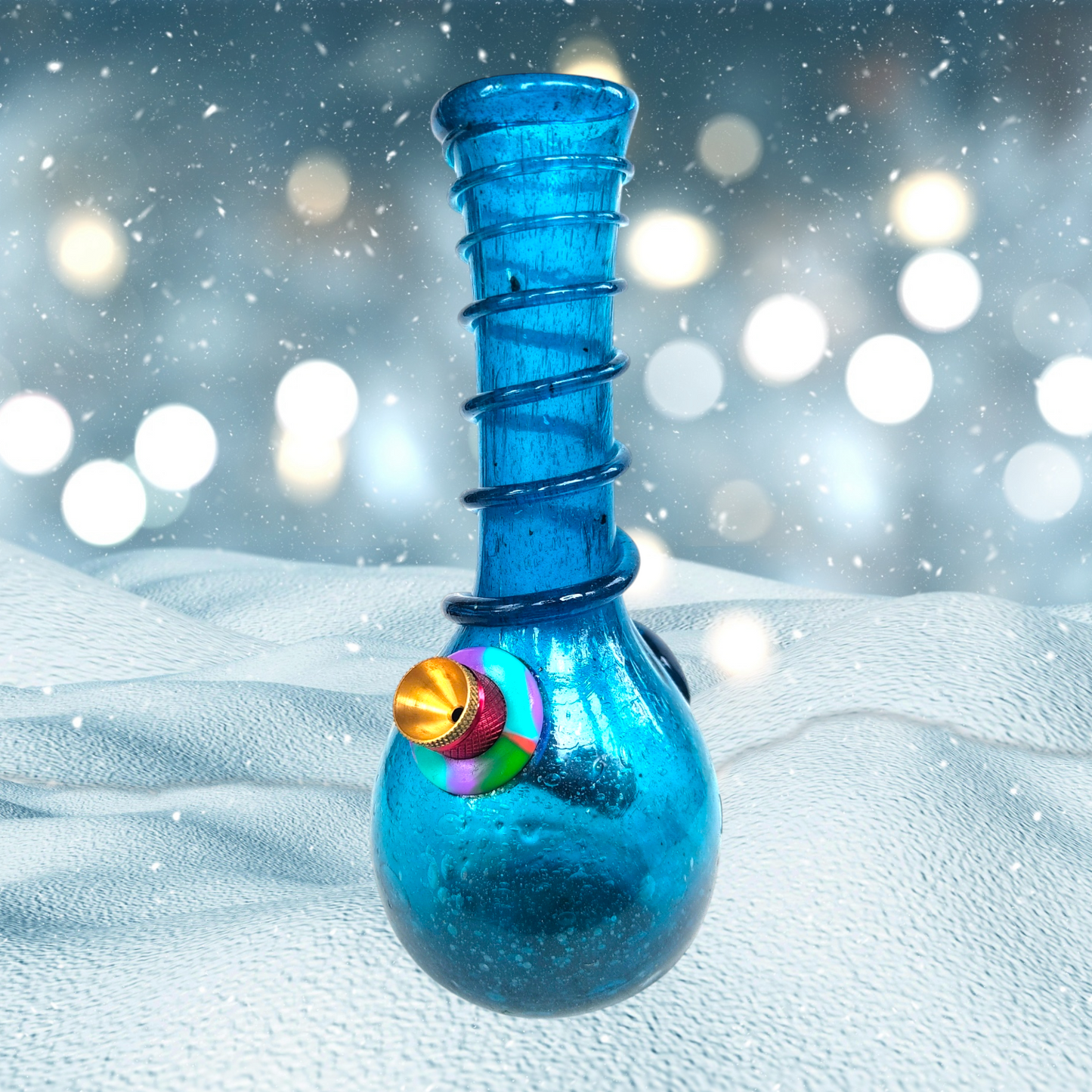 antique baby blue crackle glass spiral bong