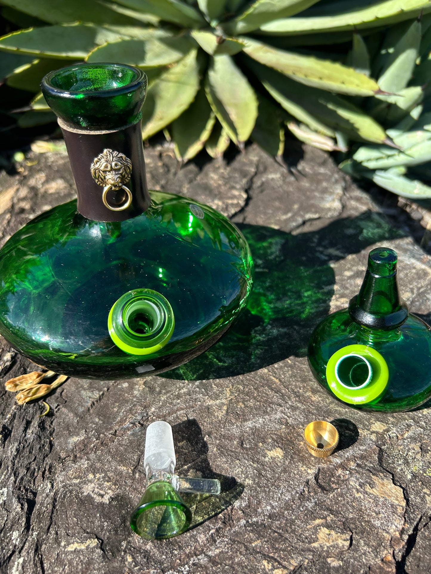 Green glass lion duo 1960’s