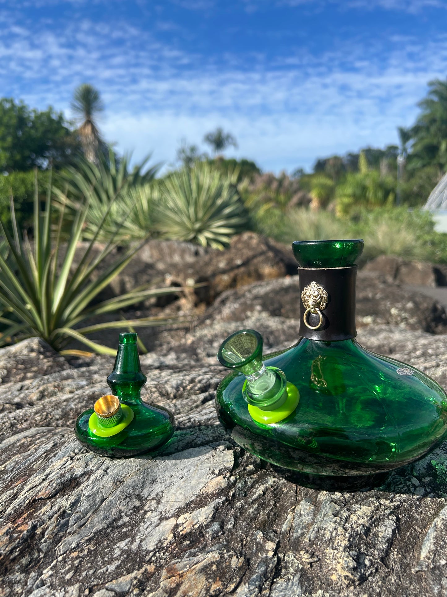 Green glass lion duo 1960’s