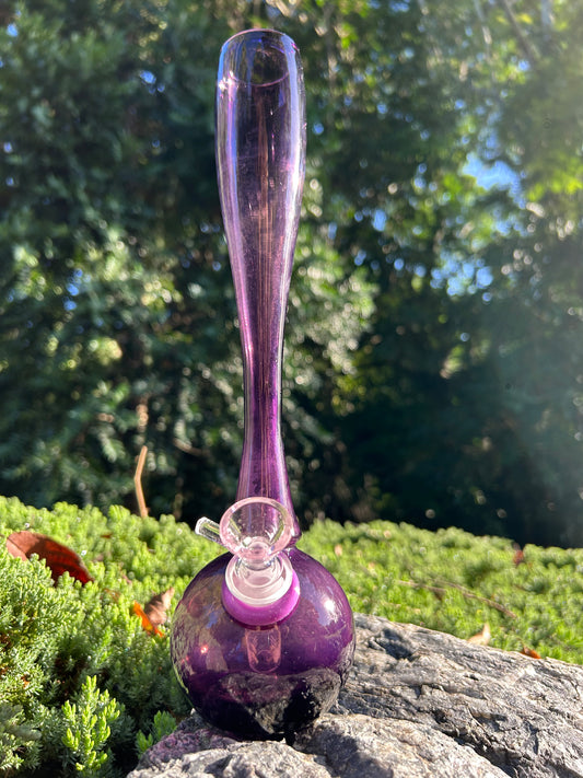 purple hand-blown glass vase, featuring a murano style