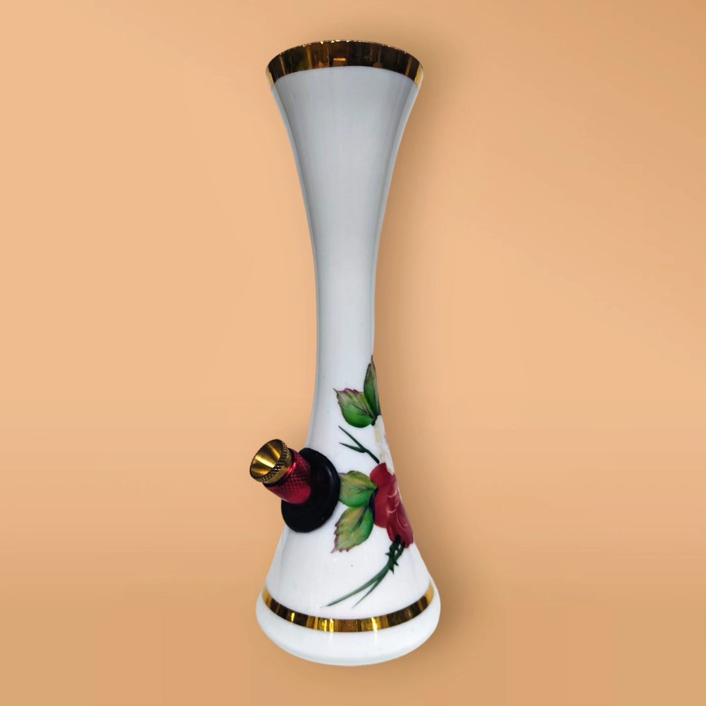 retro 70's milk glass floral n' gold vase