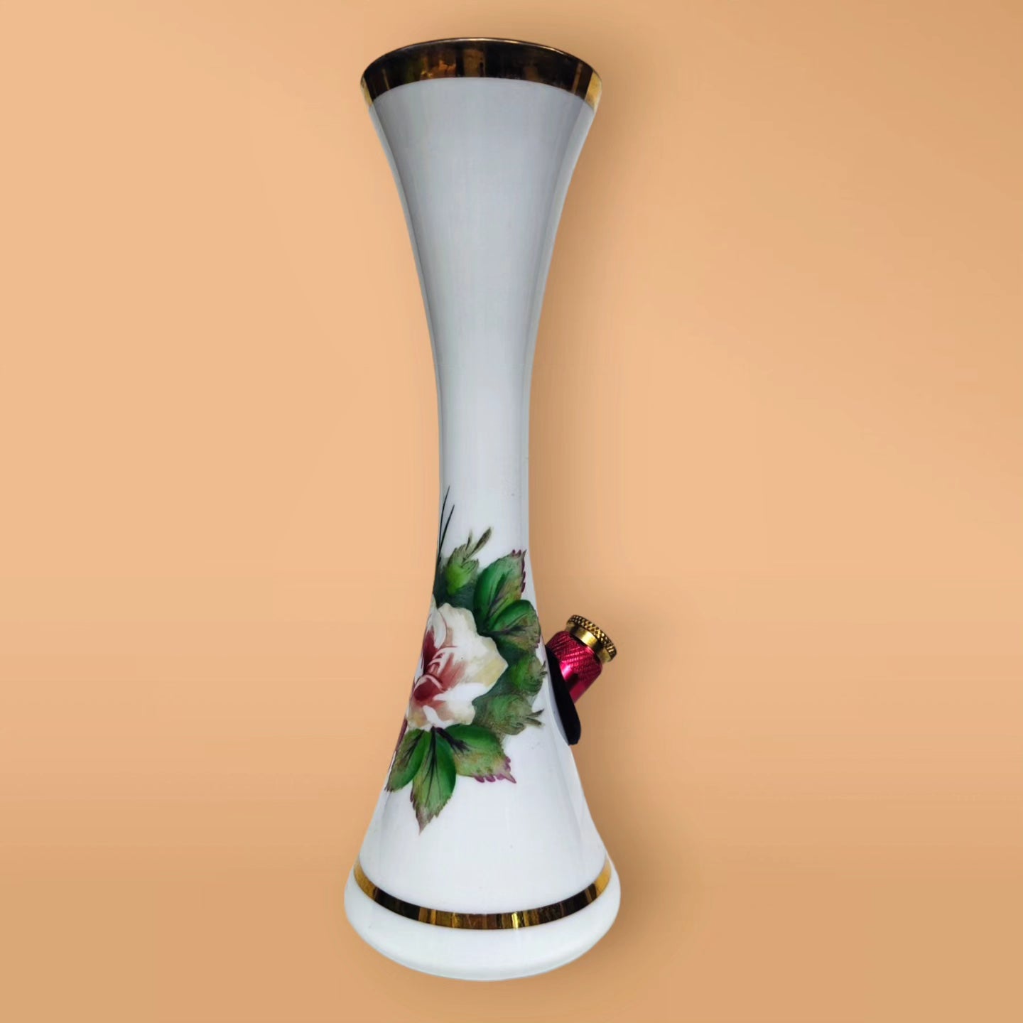 retro 70's milk glass floral n' gold vase