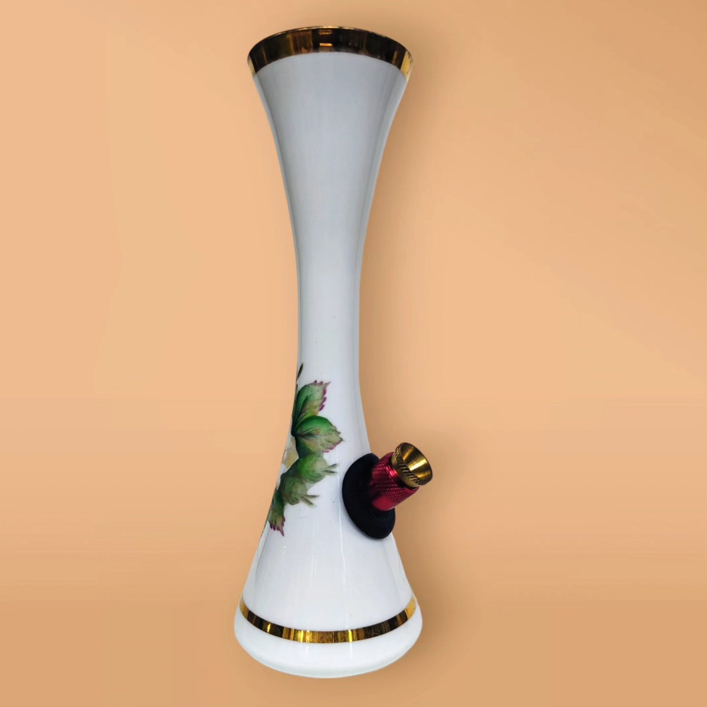 retro 70's milk glass floral n' gold vase