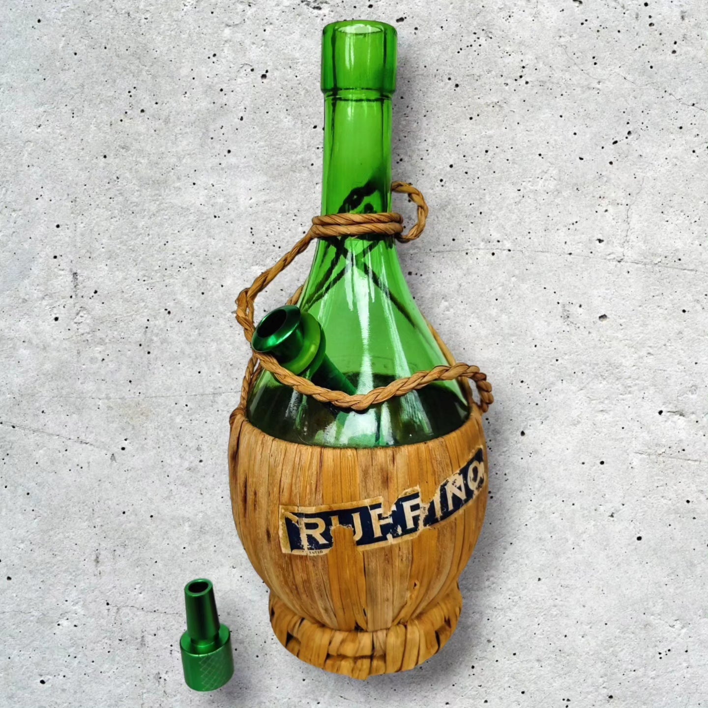 1969 chianti IL ruffino green glass and rattan billson