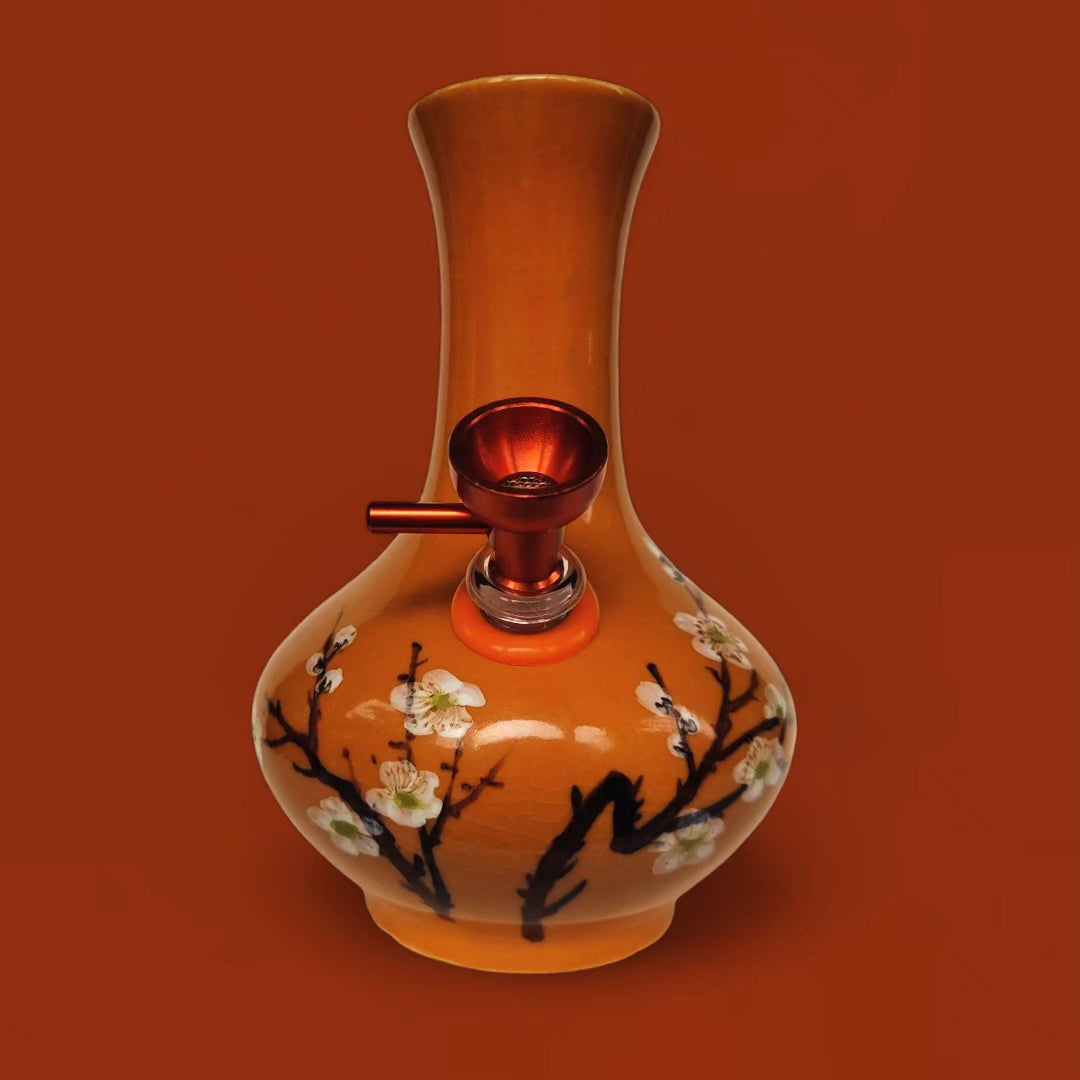 vintage roc taiwanese deep orange lustre cherry blossom vase