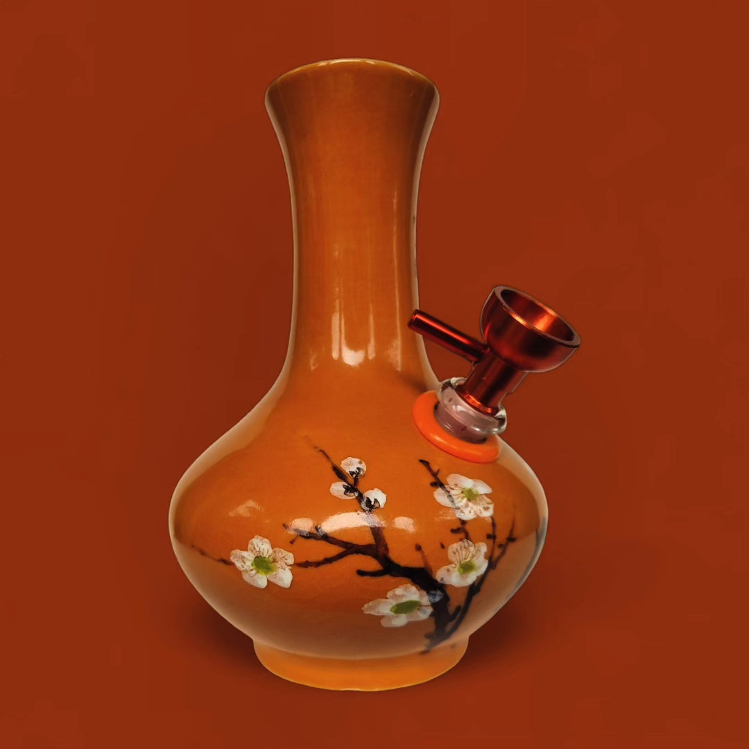 vintage roc taiwanese deep orange lustre cherry blossom vase