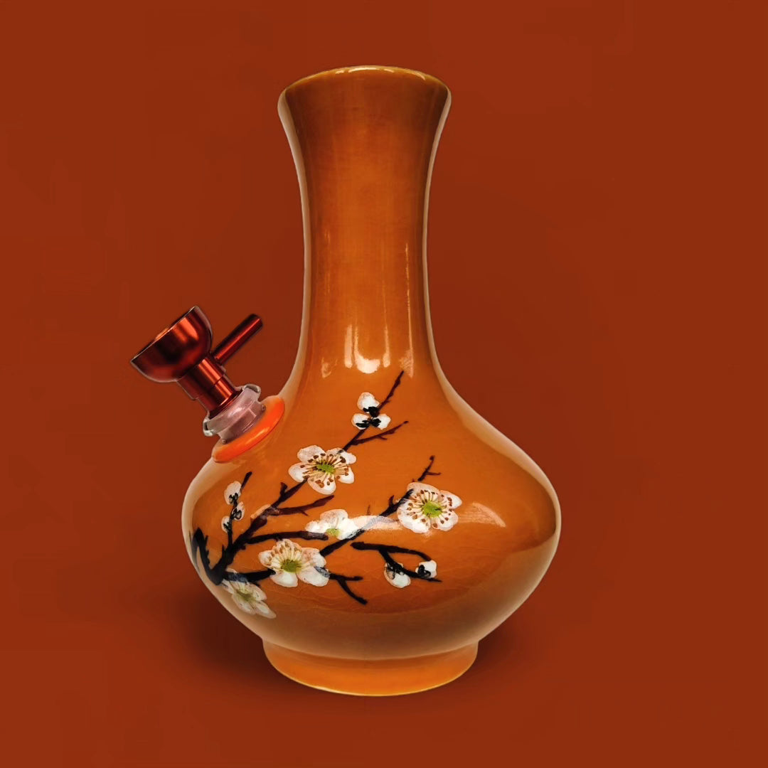 vintage roc taiwanese deep orange lustre cherry blossom vase