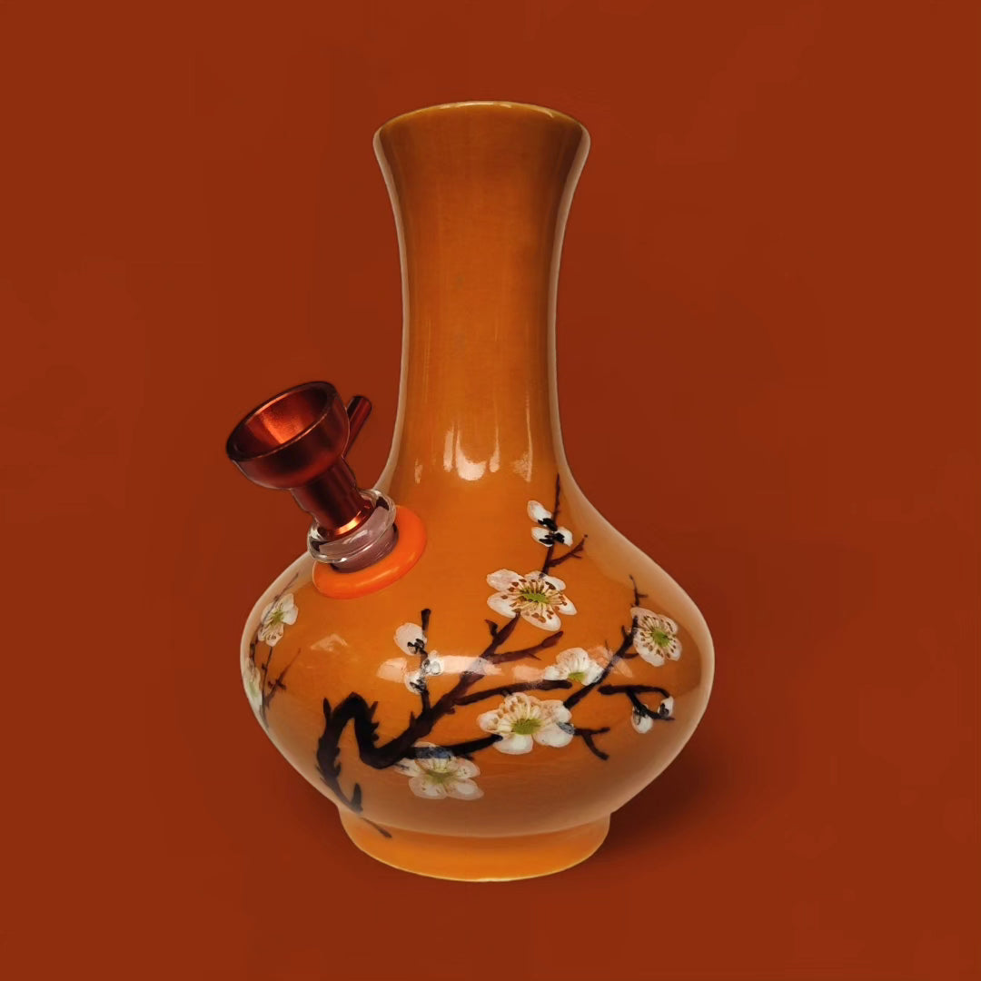 vintage roc taiwanese deep orange lustre cherry blossom vase