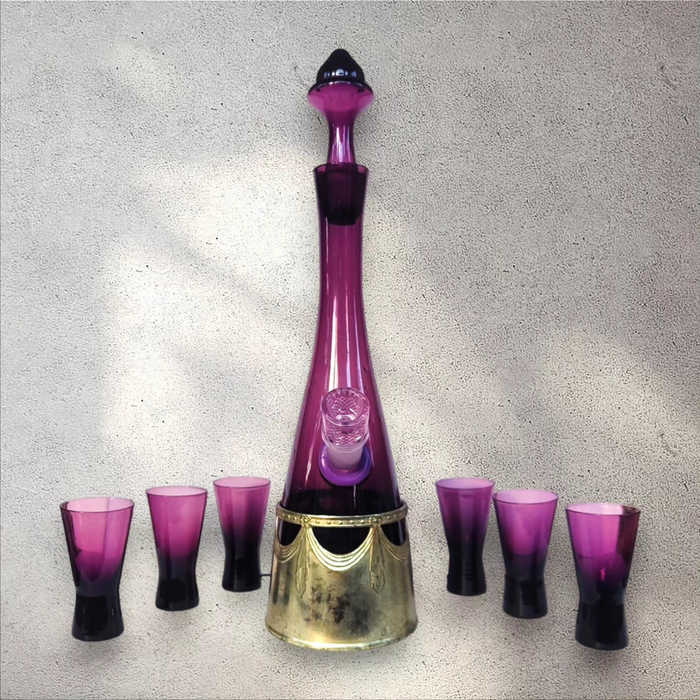 1960s czech amethyst glass musical bongo set