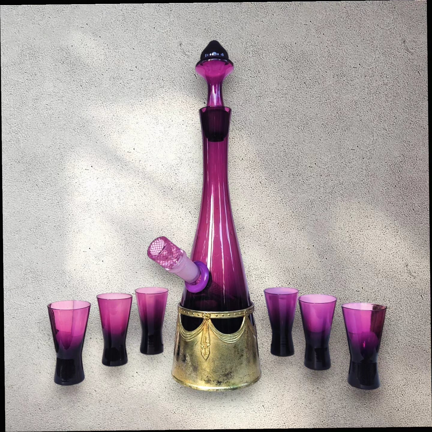 1960s czech amethyst glass musical bongo set