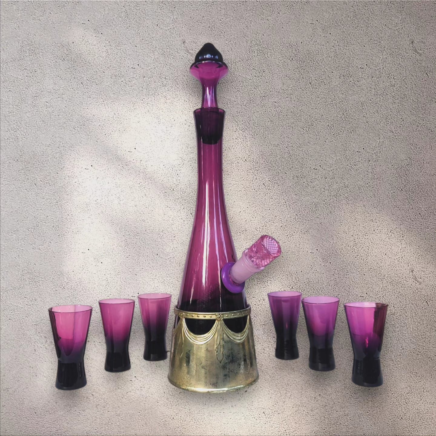 1960s czech amethyst glass musical bongo set