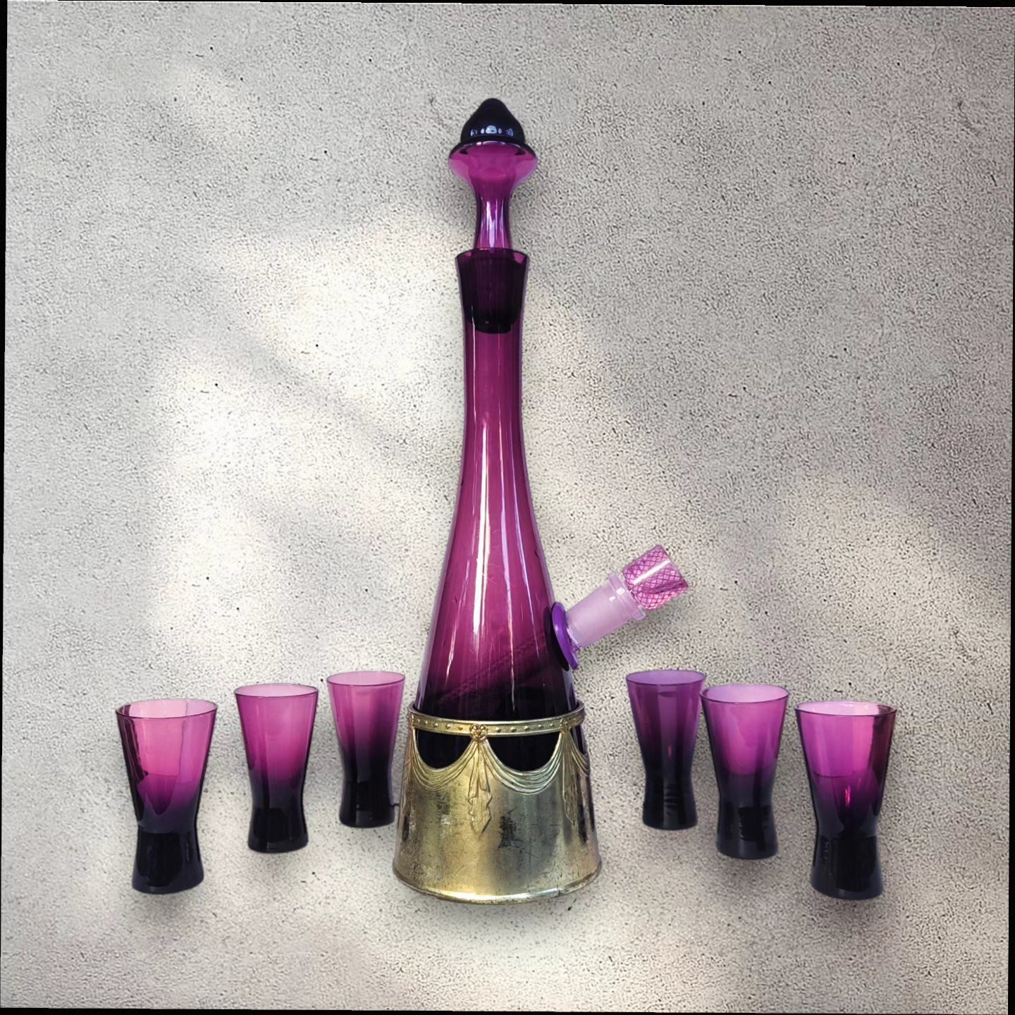 1960s czech amethyst glass musical bongo set