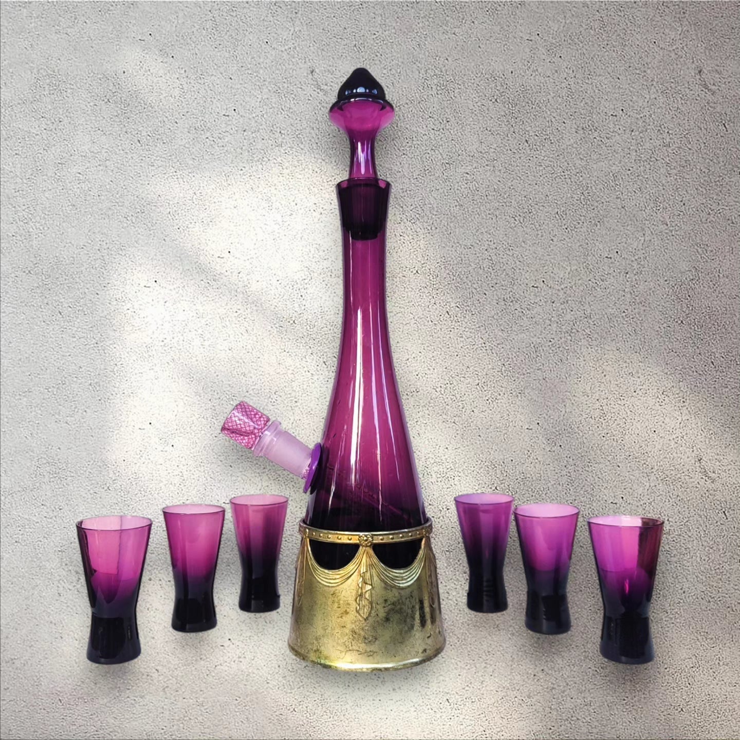 1960s czech amethyst glass musical bongo set