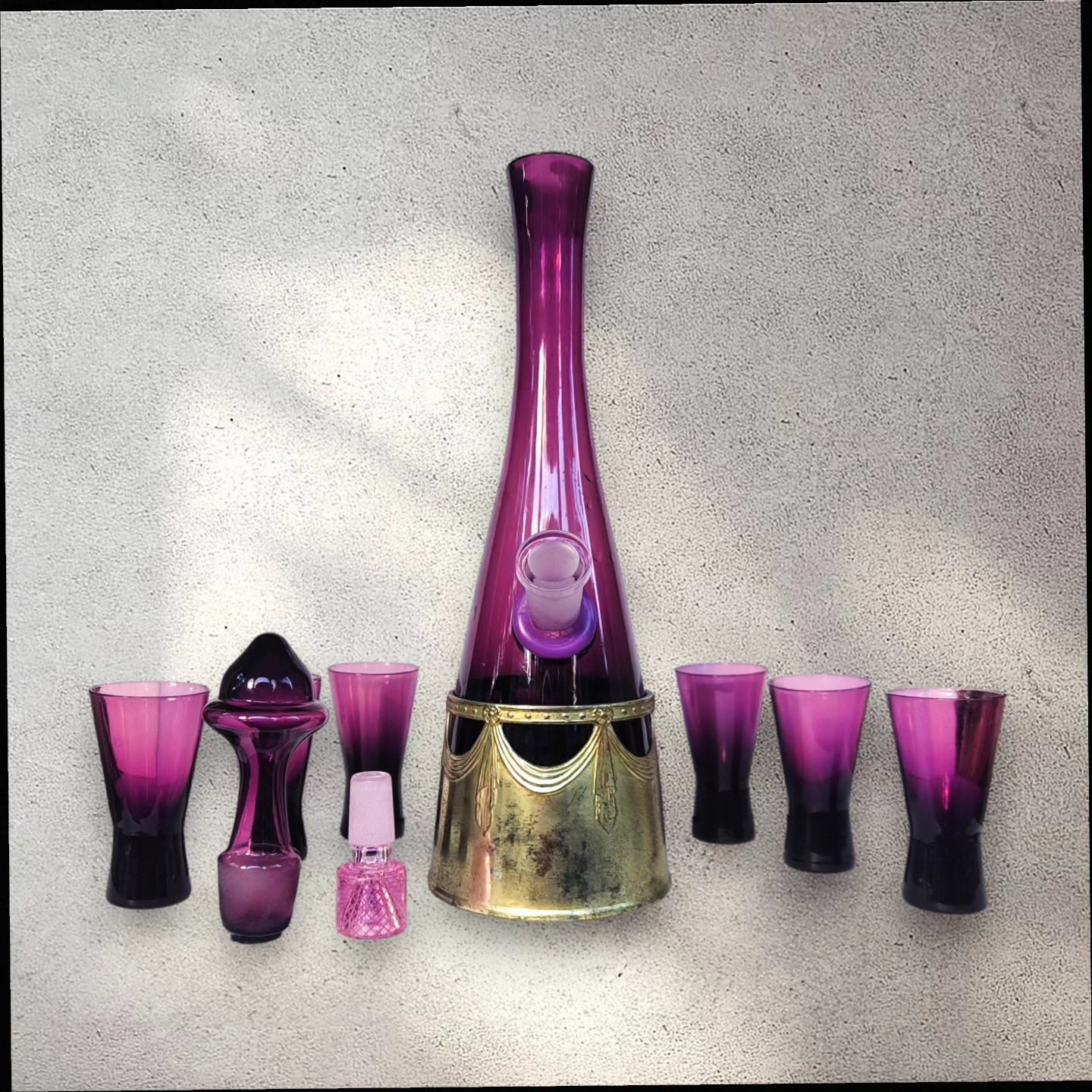 1960s czech amethyst glass musical bongo set