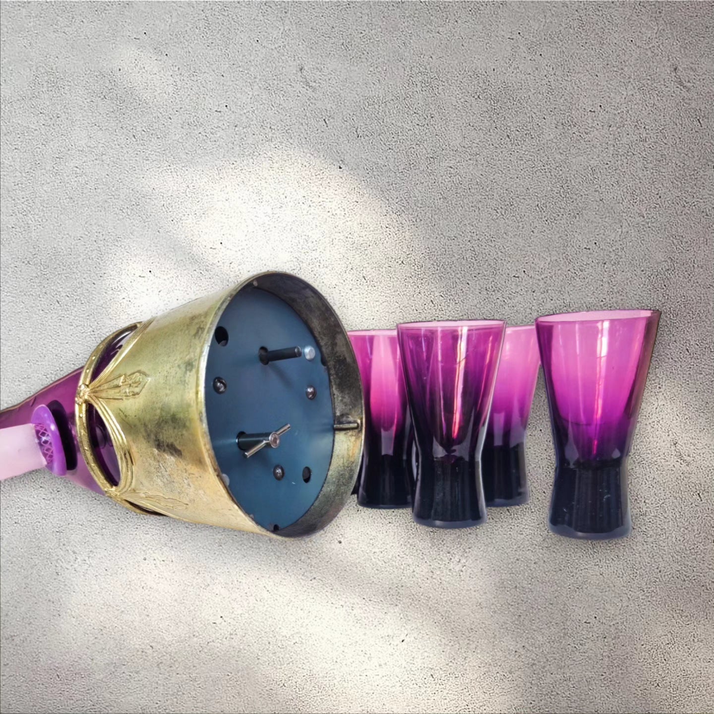 1960s czech amethyst glass musical bongo set