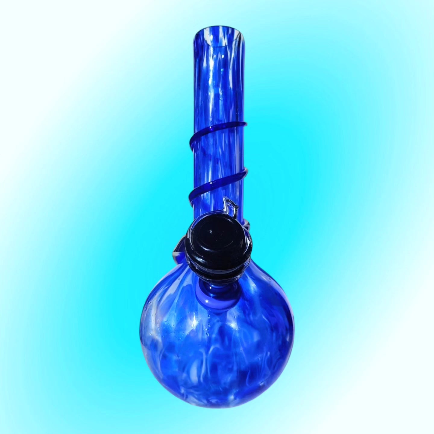 retro hand blown art glass marbled blue and white bong