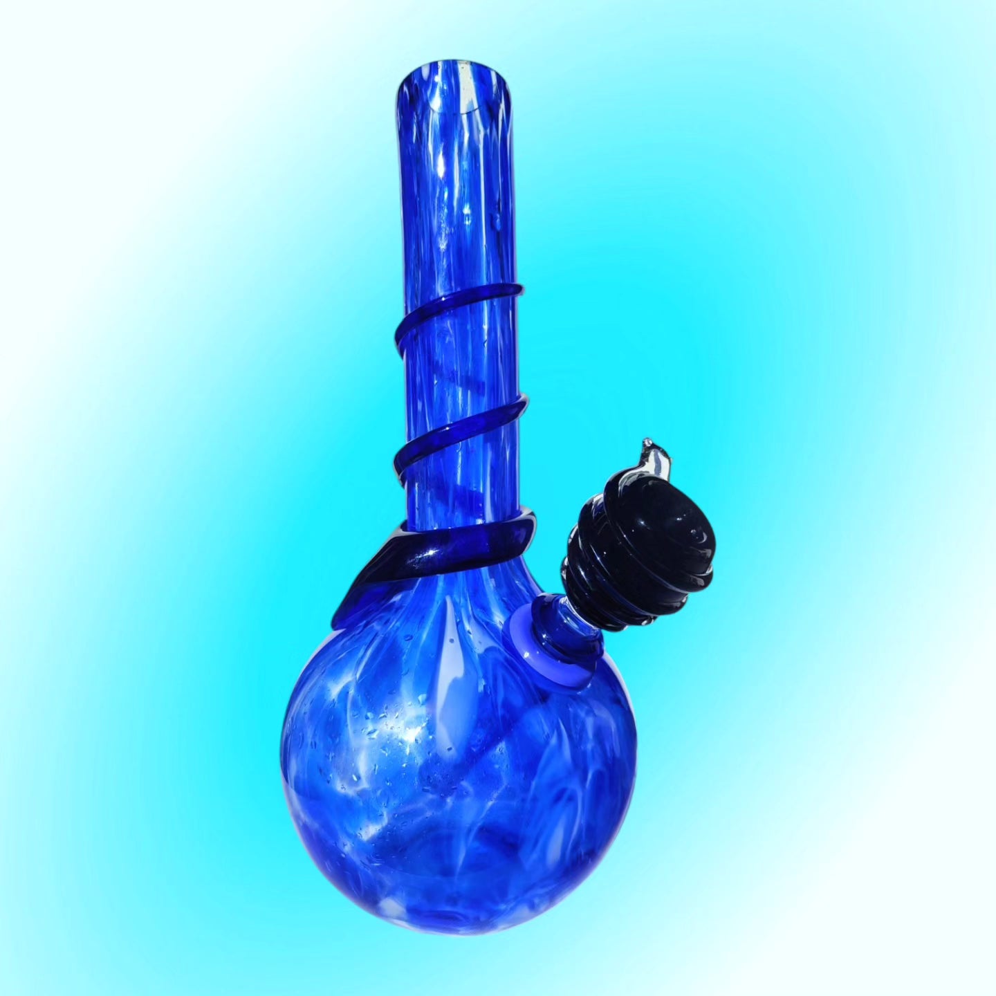 retro hand blown art glass marbled blue and white bong