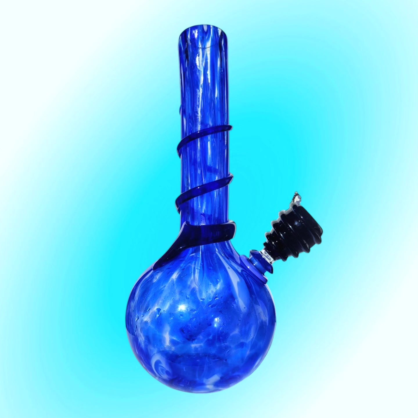 retro hand blown art glass marbled blue and white bong