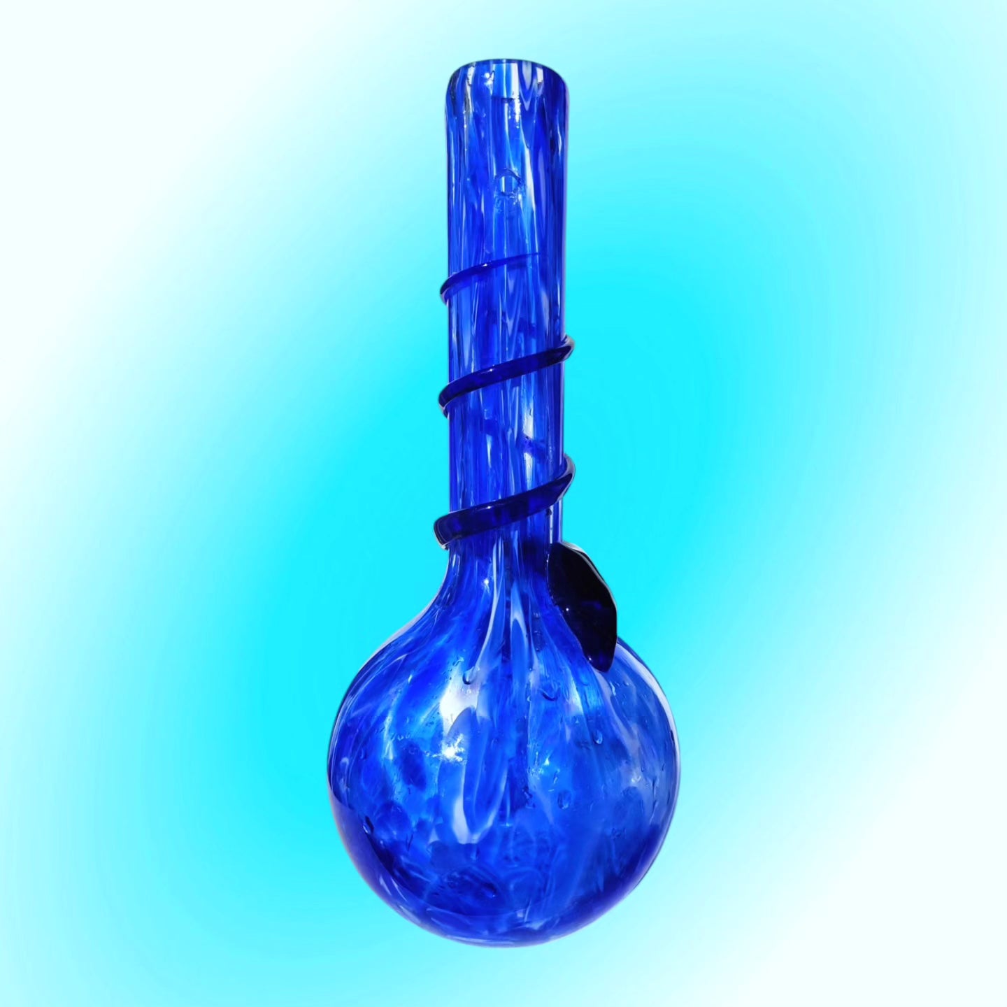 retro hand blown art glass marbled blue and white bong