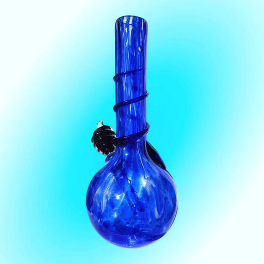 retro hand blown art glass marbled blue and white bong