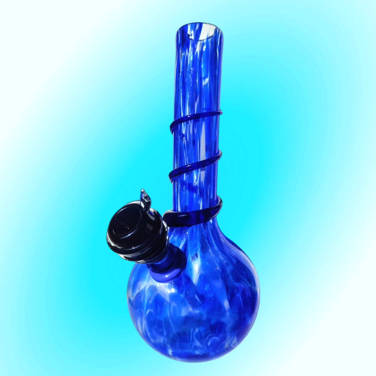 retro hand blown art glass marbled blue and white bong