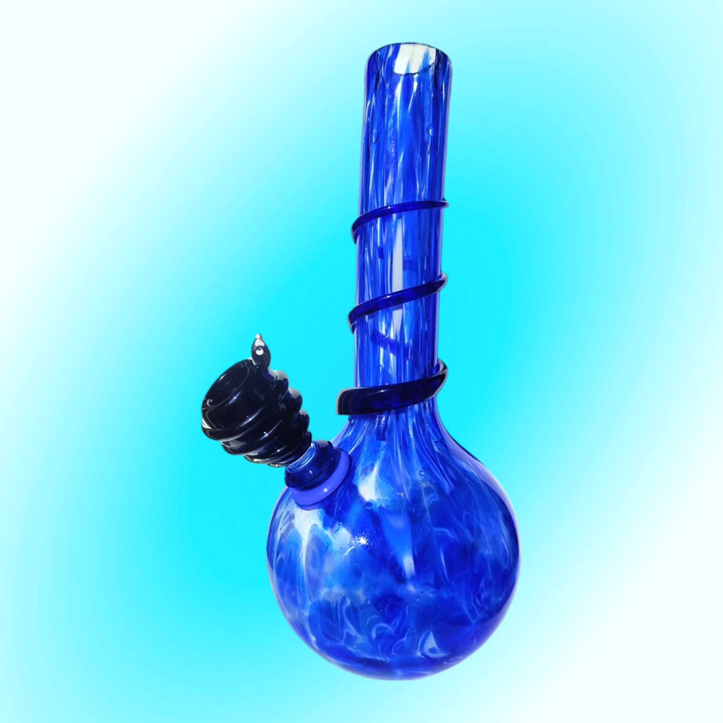 retro hand blown art glass marbled blue and white bong