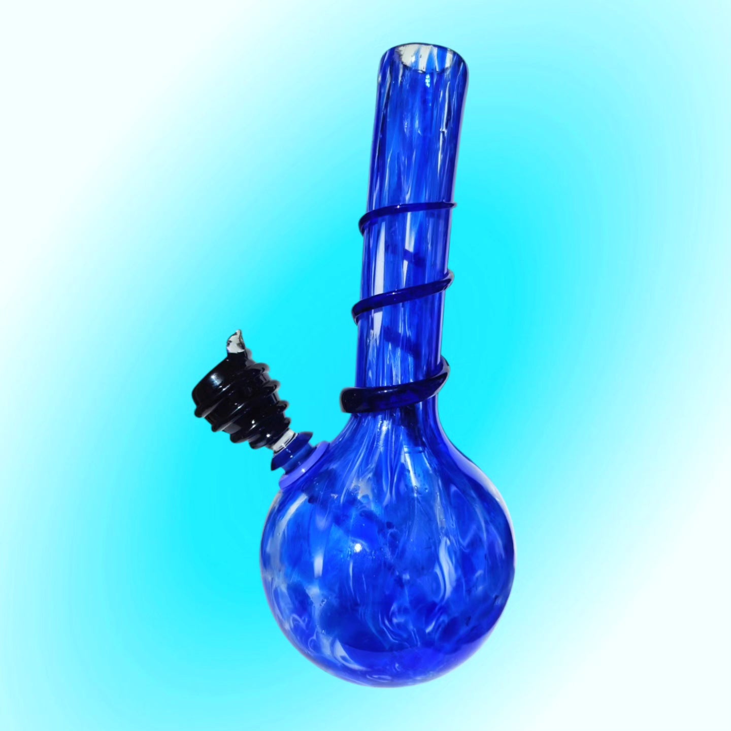 retro hand blown art glass marbled blue and white bong