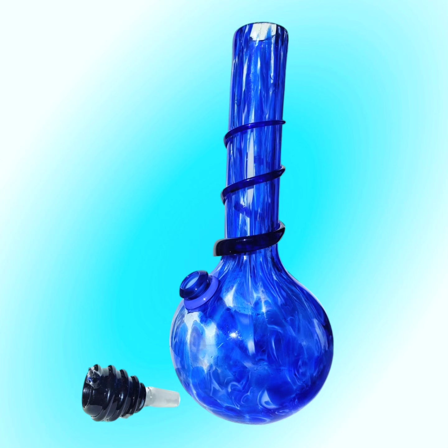 retro hand blown art glass marbled blue and white bong